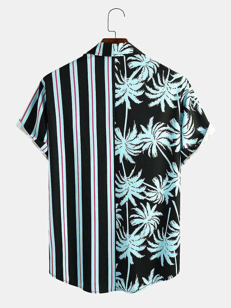 Herrkläder 2023 Sommar Nya Coconut Med Tryck Randiga Sömmar Casual Holiday Skjorta Kortärmad Camisas Para Hombre