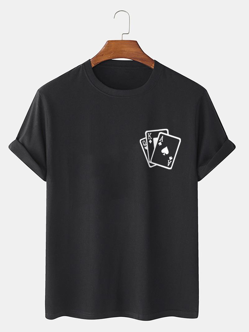 Herrpokerbrösttryck 100% Bomull Casual Kortärmad T-shirt