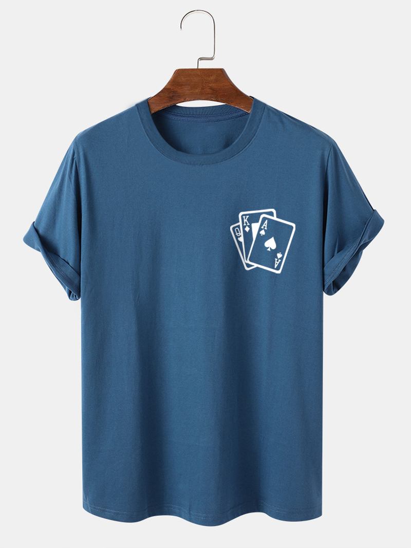 Herrpokerbrösttryck 100% Bomull Casual Kortärmad T-shirt