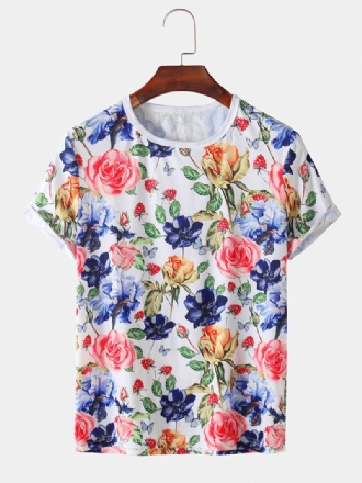 Herrrosa Blommönster Holiday Casual Kortärmade T-shirts