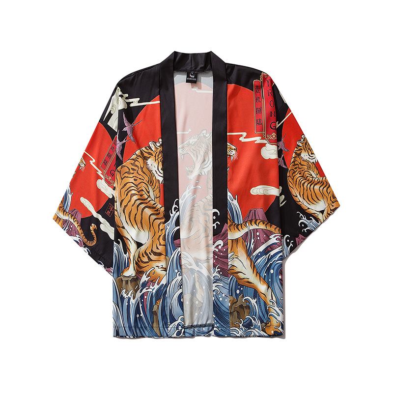 Japansk Ukiyo-e Robe Kostym Tiger Med Tryck Kimono