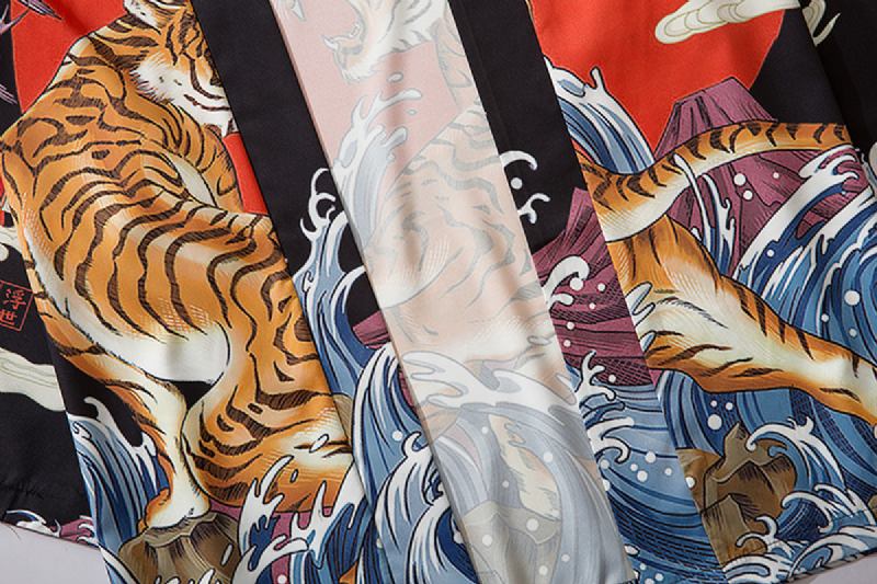 Japansk Ukiyo-e Robe Kostym Tiger Med Tryck Kimono