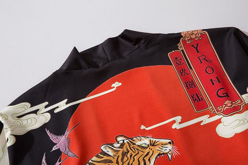 Japansk Ukiyo-e Robe Kostym Tiger Med Tryck Kimono