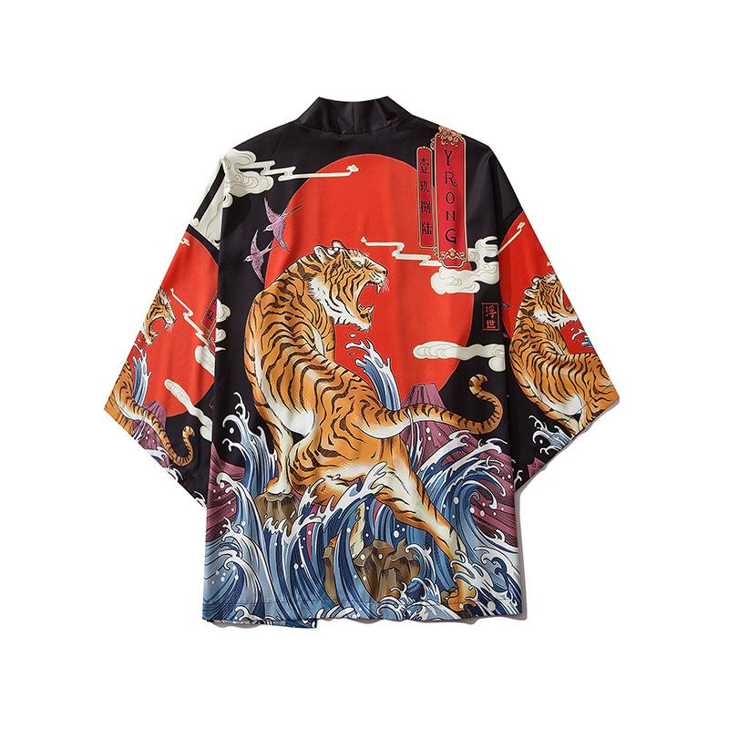 Japansk Ukiyo-e Robe Kostym Tiger Med Tryck Kimono