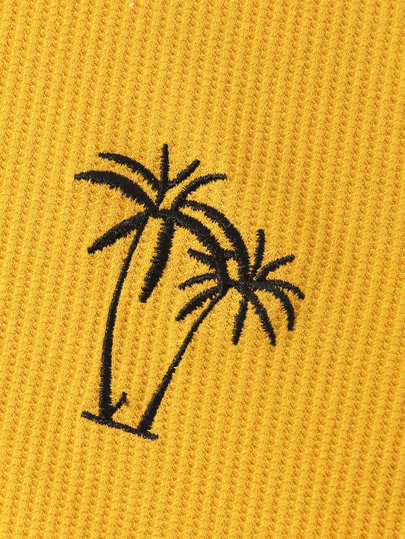 Knitted Texture Coconut Tree Brodery T-shirts Med Huva Och Dragsko För Män