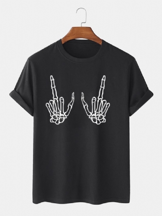 Män 100% Bomull Mörksvart Gotisk Stil Skull Gesture Casual T-shirts