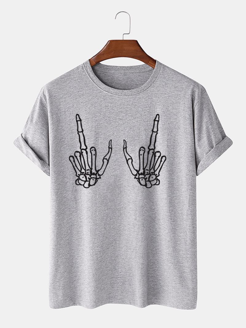 Män 100% Bomull Mörksvart Gotisk Stil Skull Gesture Casual T-shirts