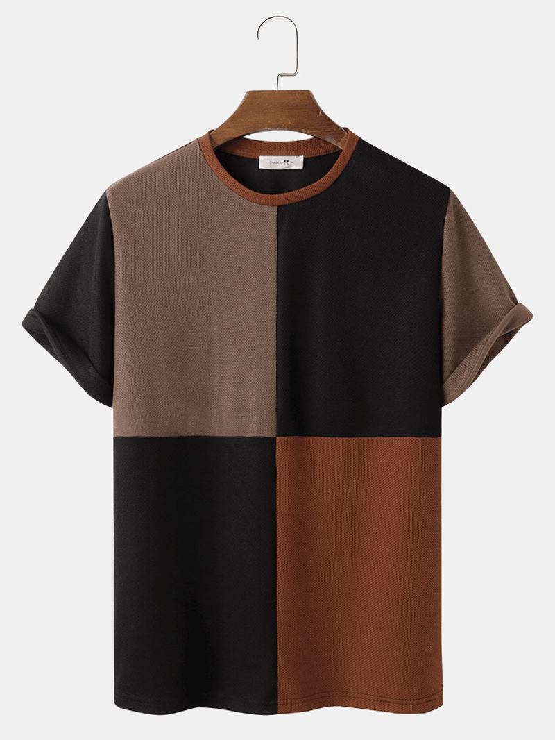 Män Färg Block Patchwork T-shirts Med Rund Hals