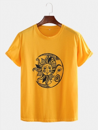 Män Funny Sun Moon Tecknad Filmtryck Andas Casual Kortärmade T-shirts