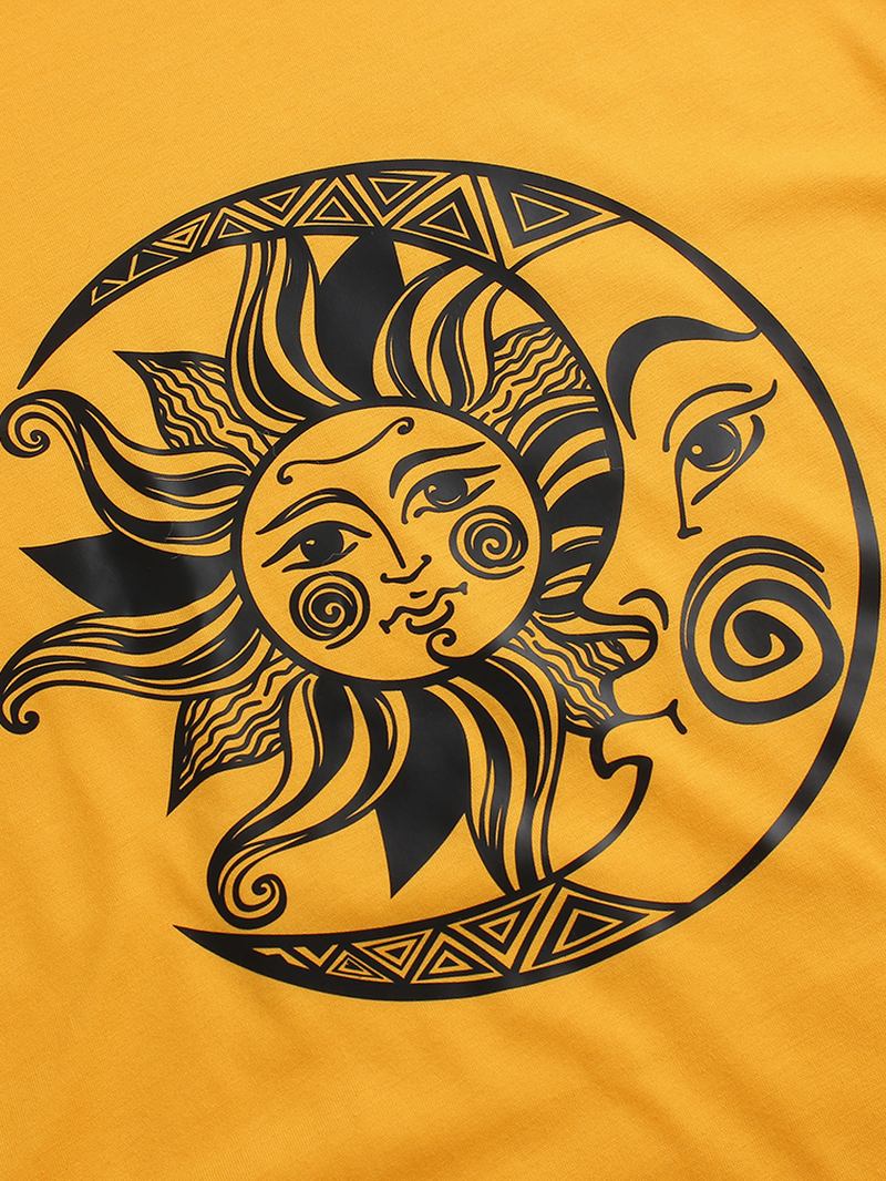 Män Funny Sun Moon Tecknad Filmtryck Andas Casual Kortärmade T-shirts