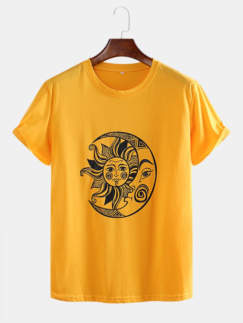 Män Funny Sun Moon Tecknad Filmtryck Andas Casual Kortärmade T-shirts