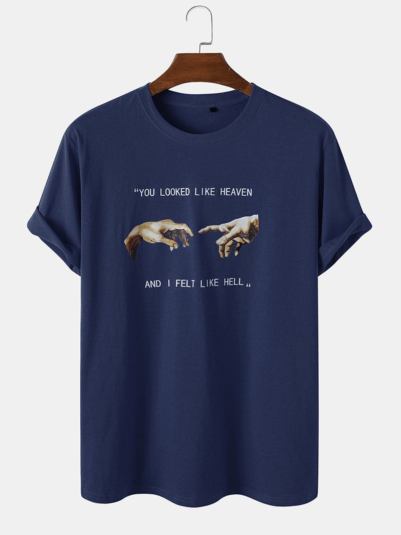 Män Hands Slogan Med Tryck 100% Bomull Casual Lös Kortärmad T-shirt