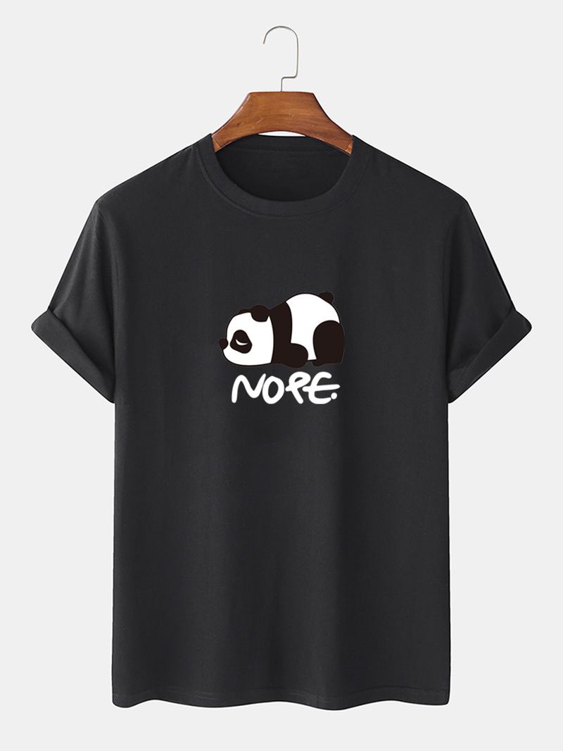 Män Nope Panda Cartoon Med Tryck Kortärmad Bomull Casual T-shirt