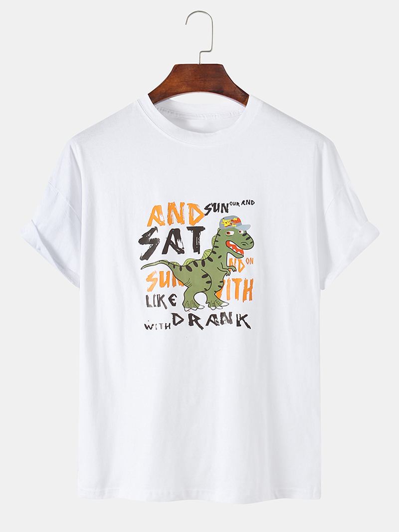 Män Rolig Tecknad Dinosaurie Brevtryck Kortärmade Lösa T-shirts