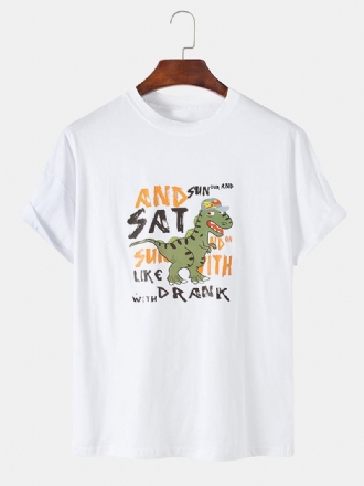 Män Rolig Tecknad Dinosaurie Brevtryck Kortärmade Lösa T-shirts