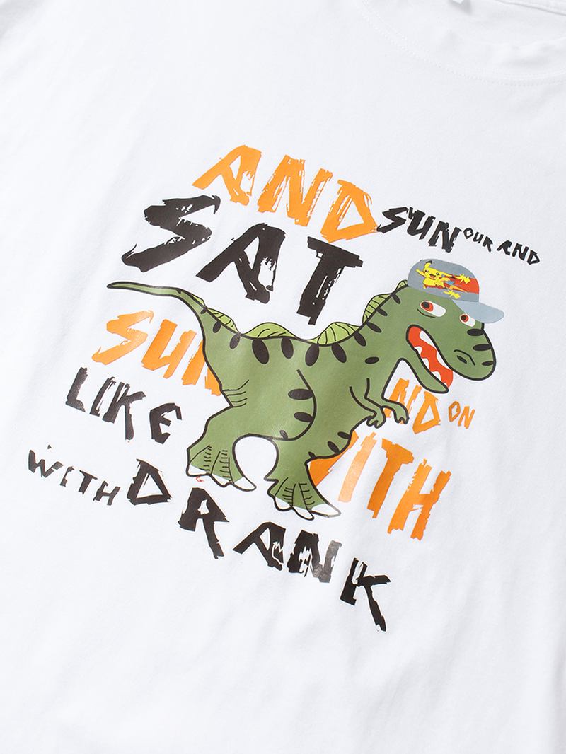 Män Rolig Tecknad Dinosaurie Brevtryck Kortärmade Lösa T-shirts