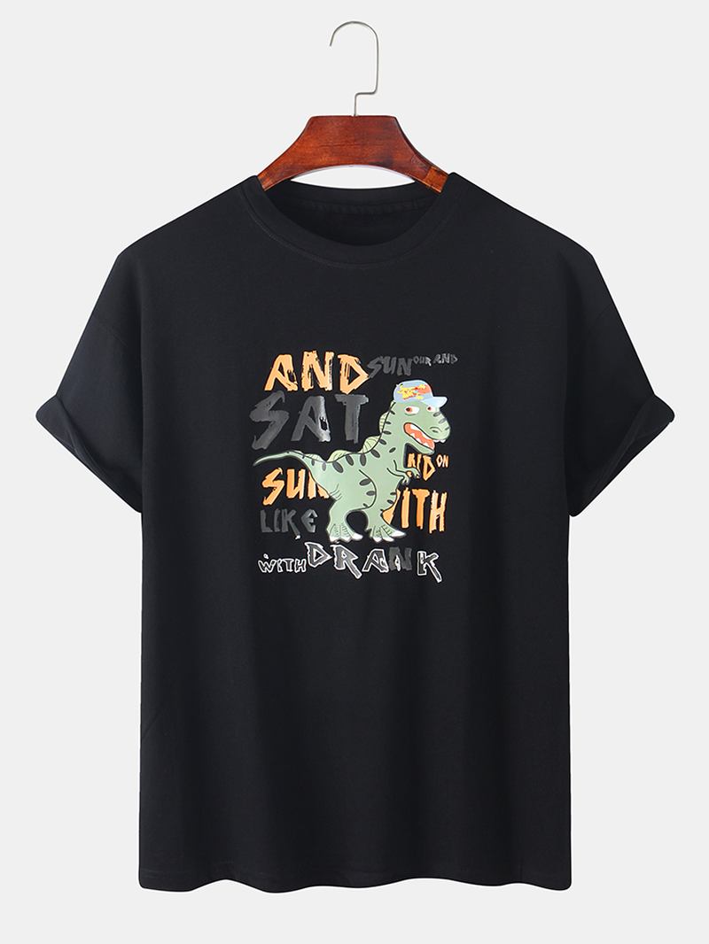 Män Rolig Tecknad Dinosaurie Brevtryck Kortärmade Lösa T-shirts