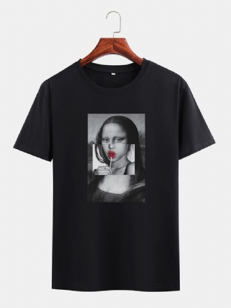 Män Roliga Kuso Mona Lisa Licens Crew Neck Svarta Kortärmade T-shirts