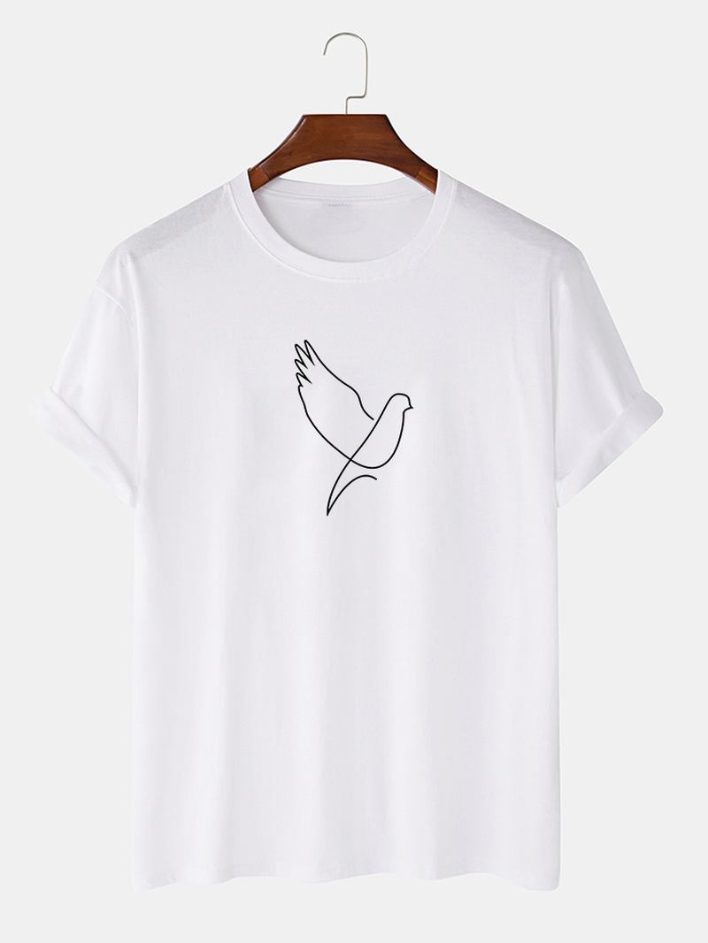 Män Stick Figur Peace Dove Med Tryck Vita Kortärmade Casual T-shirts