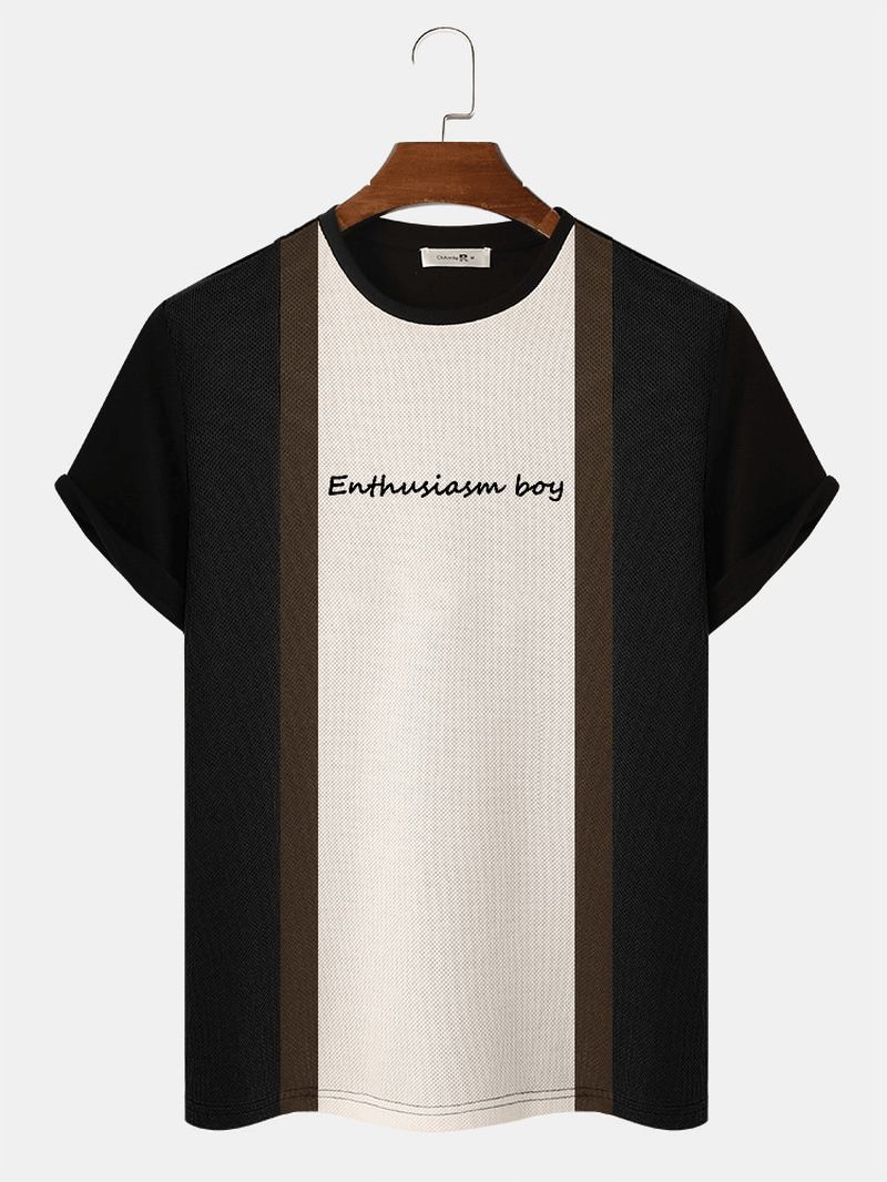 Män Ve Stripe Patchwork Brevbroderi Preppy T-shirts