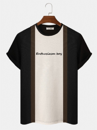 Män Ve Stripe Patchwork Brevbroderi Preppy T-shirts