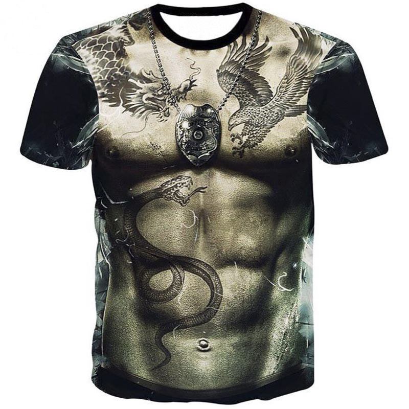 Mode Dragon Snake Tattoo Kortärmad T-shirt Kortärmad