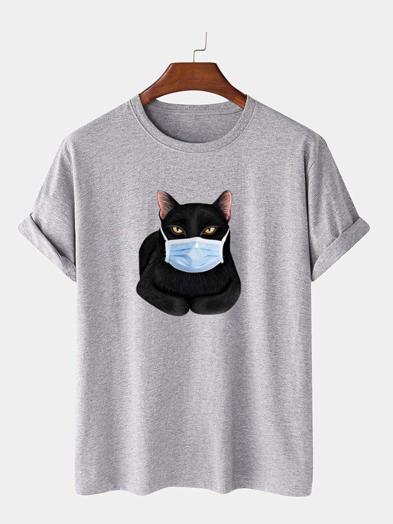 Mode Tecknad Kattmask Med Kortärmade T-shirts Med O-hals