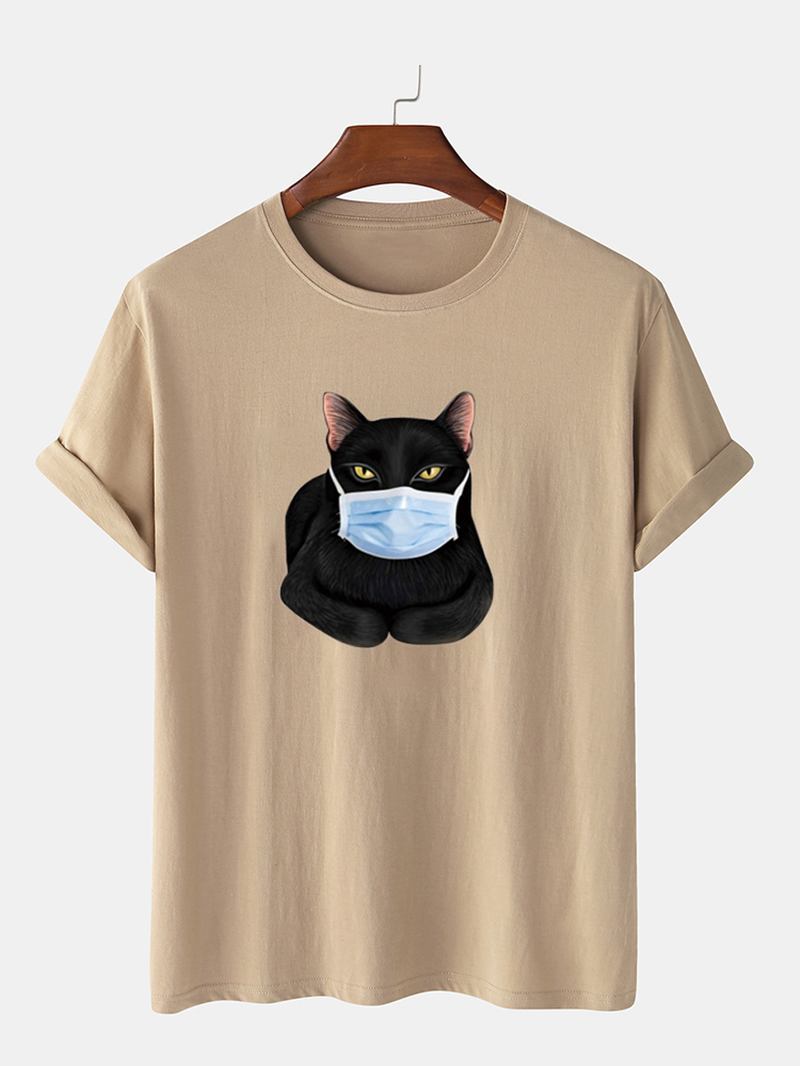 Mode Tecknad Kattmask Med Kortärmade T-shirts Med O-hals