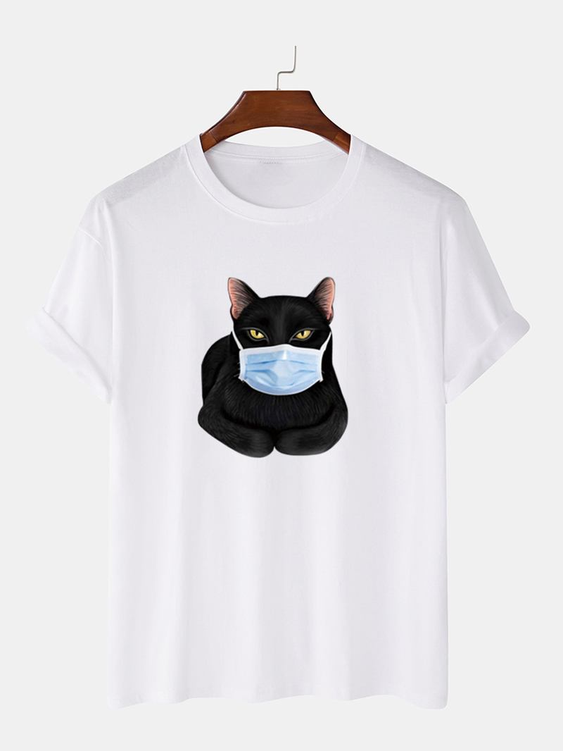 Mode Tecknad Kattmask Med Kortärmade T-shirts Med O-hals