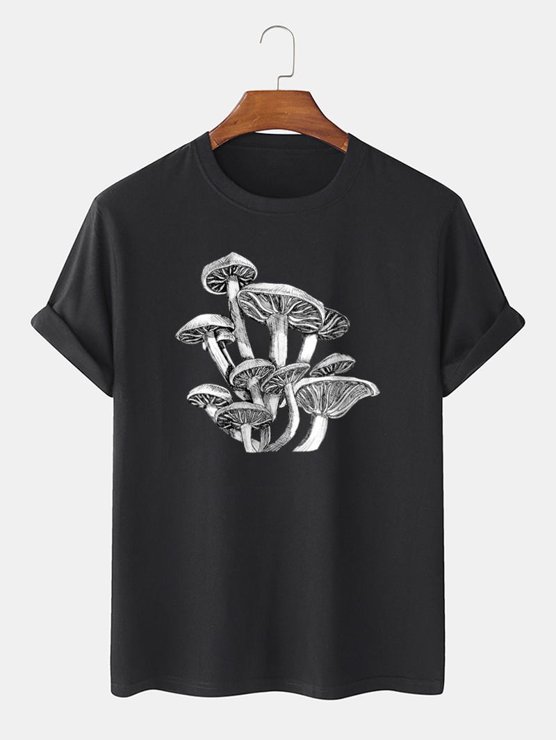 Mushroom Sketches Med Tryck 100% Bomull O-halsad Kortärmad T-shirt