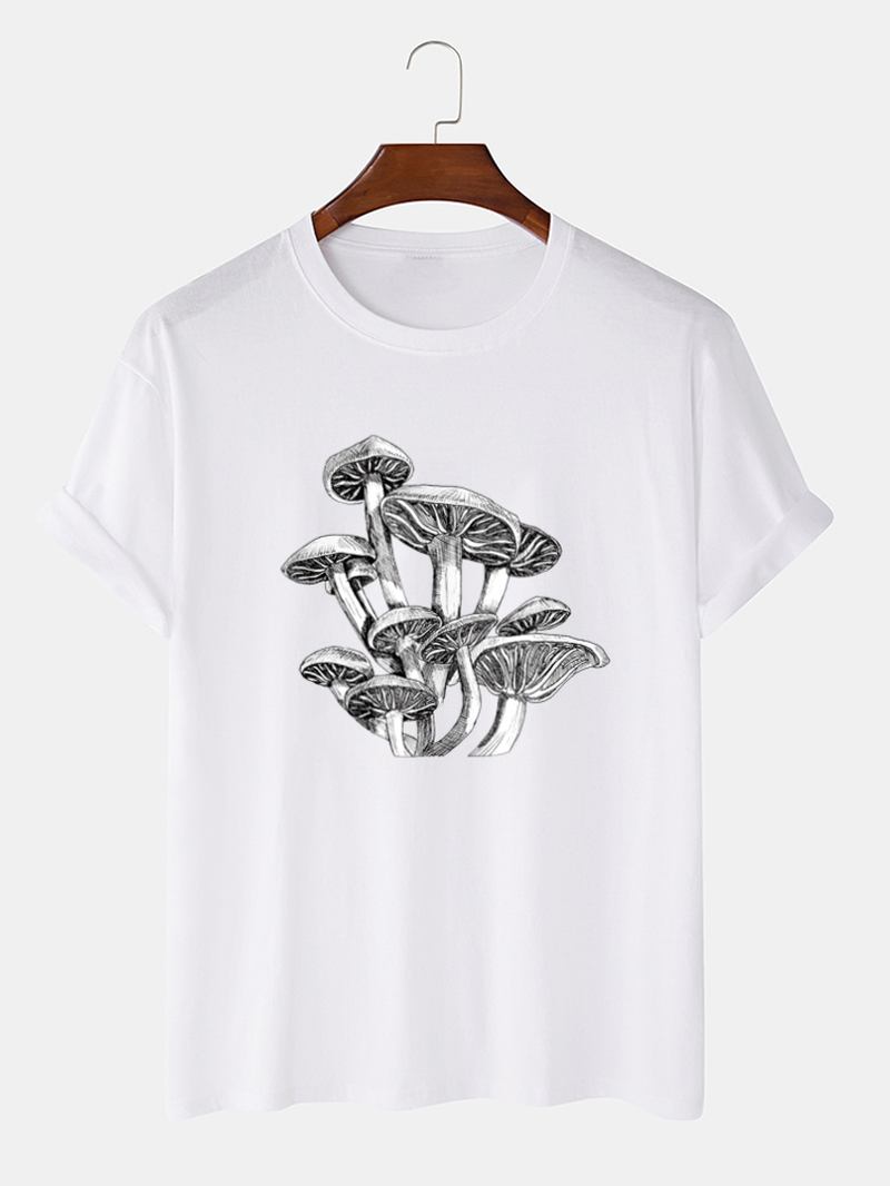 Mushroom Sketches Med Tryck 100% Bomull O-halsad Kortärmad T-shirt