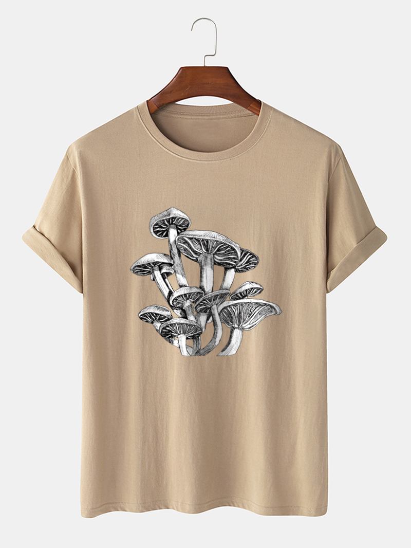 Mushroom Sketches Med Tryck 100% Bomull O-halsad Kortärmad T-shirt