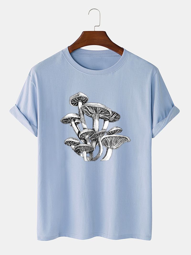 Mushroom Sketches Med Tryck 100% Bomull O-halsad Kortärmad T-shirt