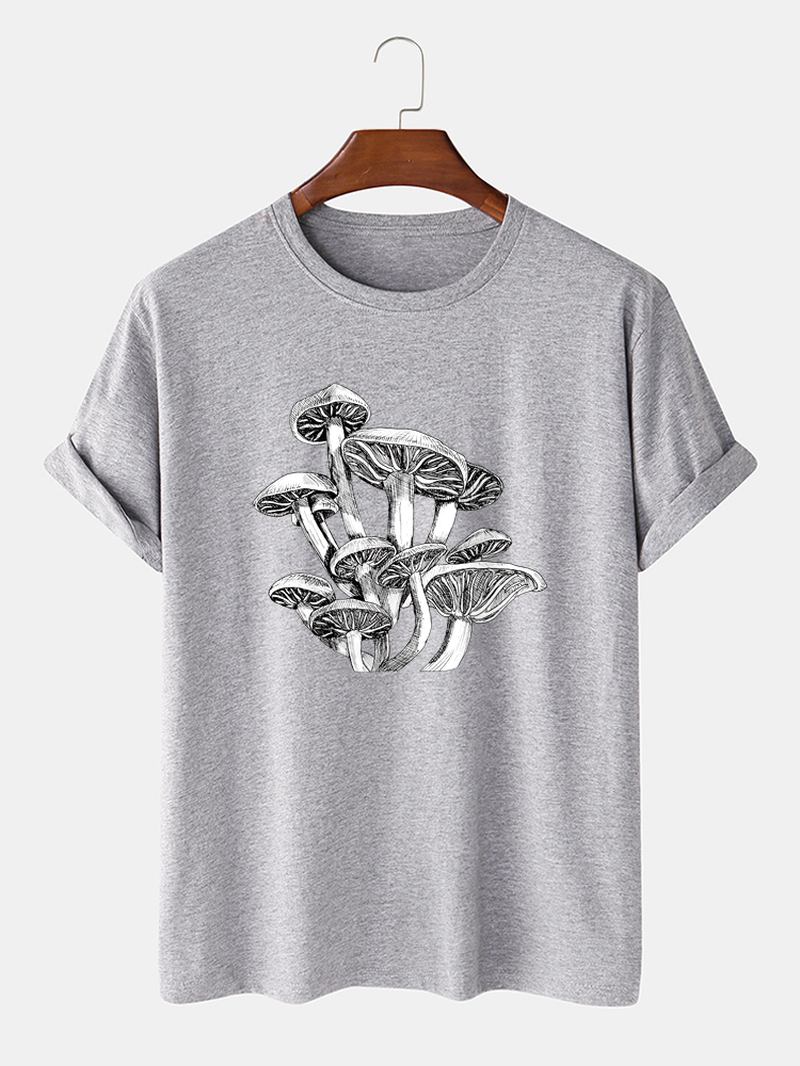 Mushroom Sketches Med Tryck 100% Bomull O-halsad Kortärmad T-shirt