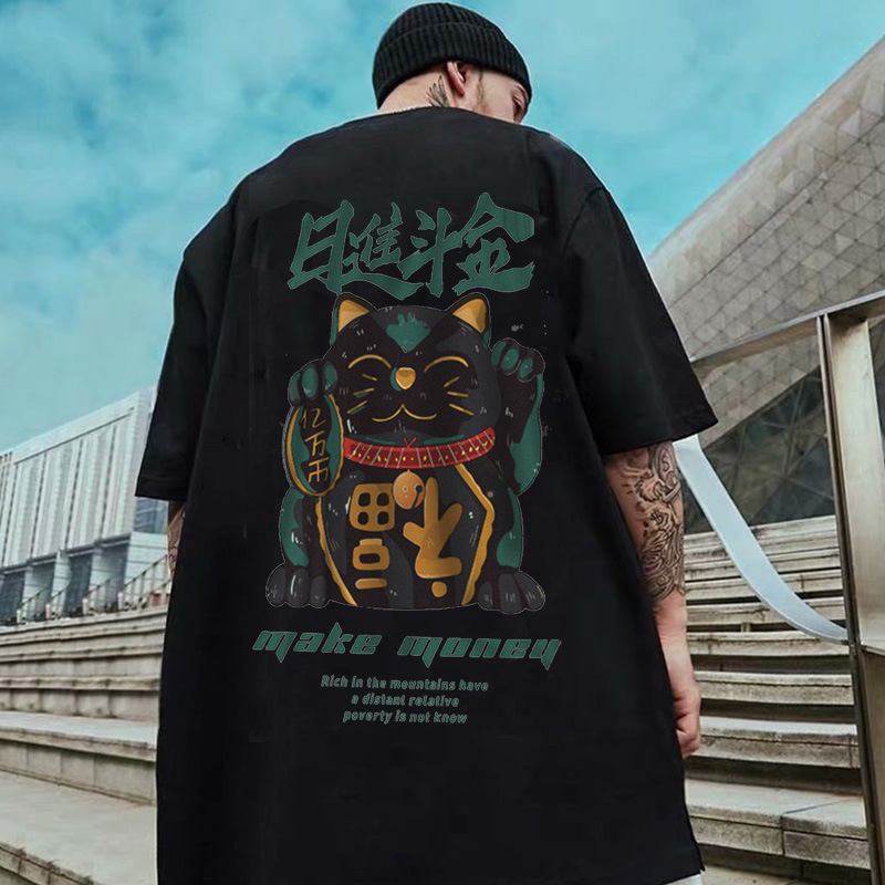 National Tide Kinesisk Stil Rijindou Jinchao Brand T-shirt Lös Trend Stor Storlek Halvärmad Sommar Harajuku Style Kortärmad Fempunktsärm