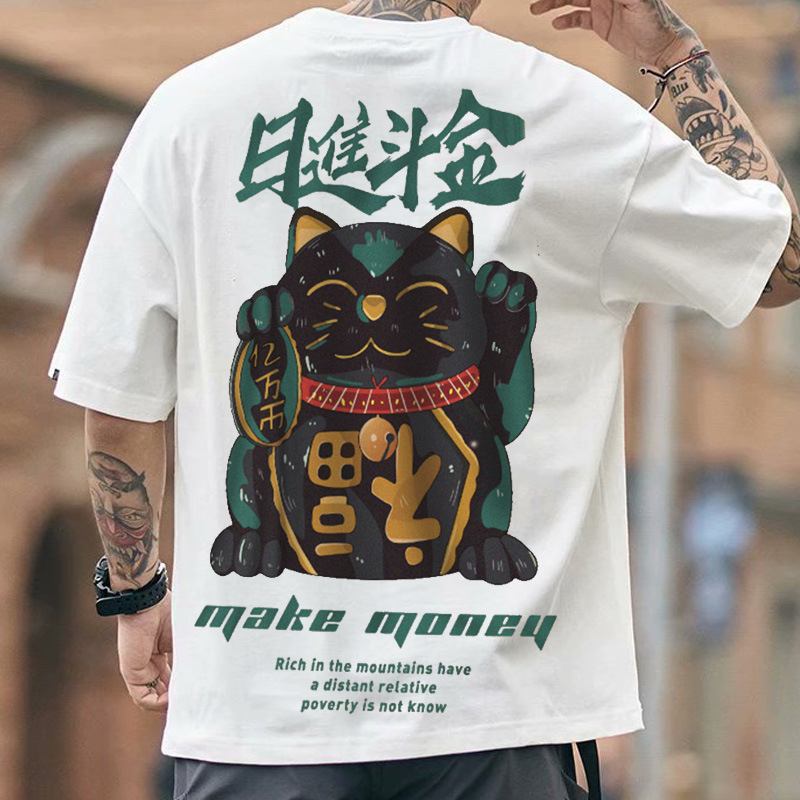 National Tide Kinesisk Stil Rijindou Jinchao Brand T-shirt Lös Trend Stor Storlek Halvärmad Sommar Harajuku Style Kortärmad Fempunktsärm