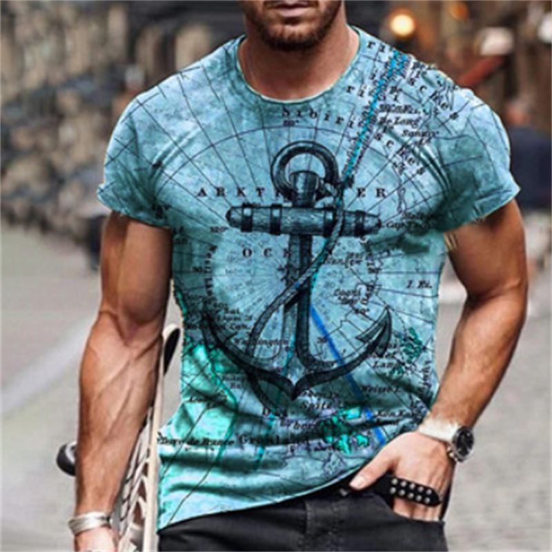 Personlig 3d Digital Utskrift Rund Hals Casual Sommar Sport Kortärmad T-shirt För Män