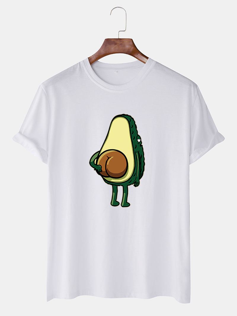 Rolig Tecknad Avokado För Män Avokadotryckt Casual O-halsade Kortärmade T-shirts