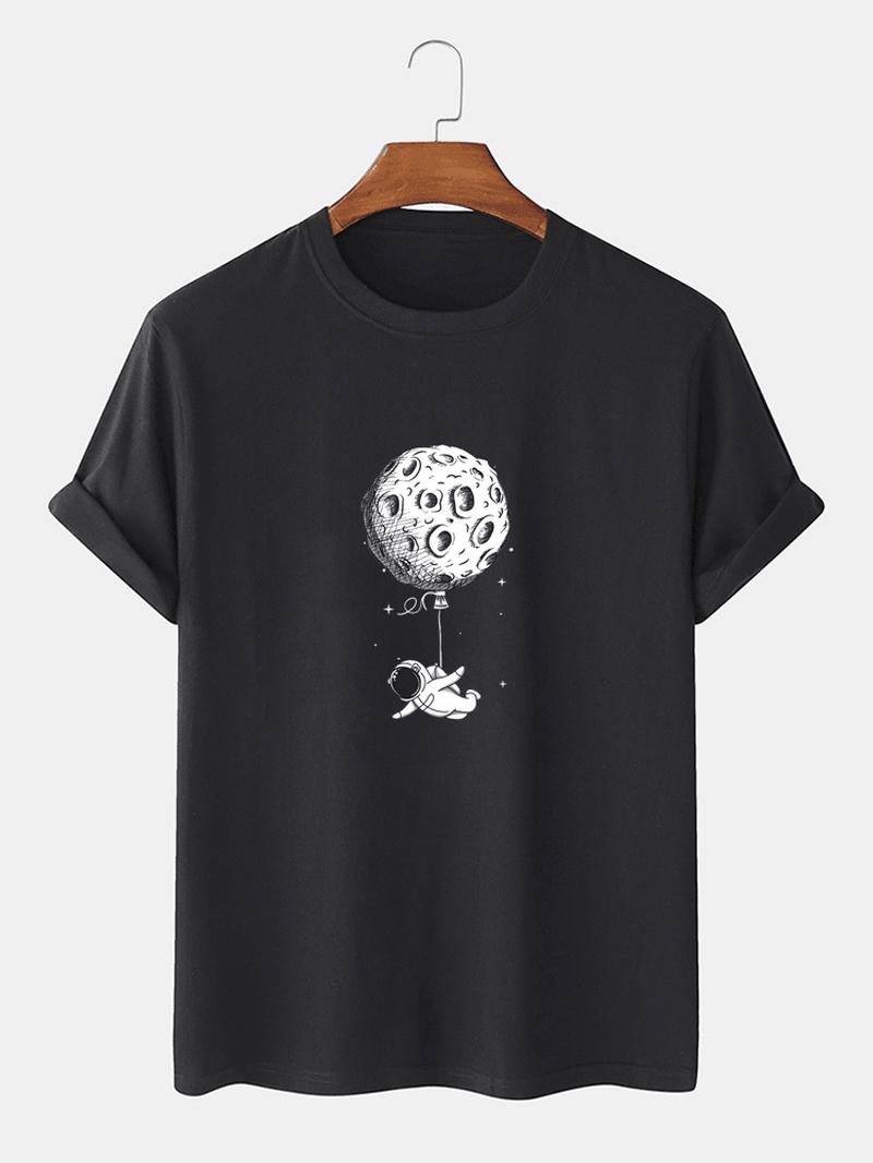 Roliga Astronauttryck 100% Bomull Kortärmade Lösa T-shirts