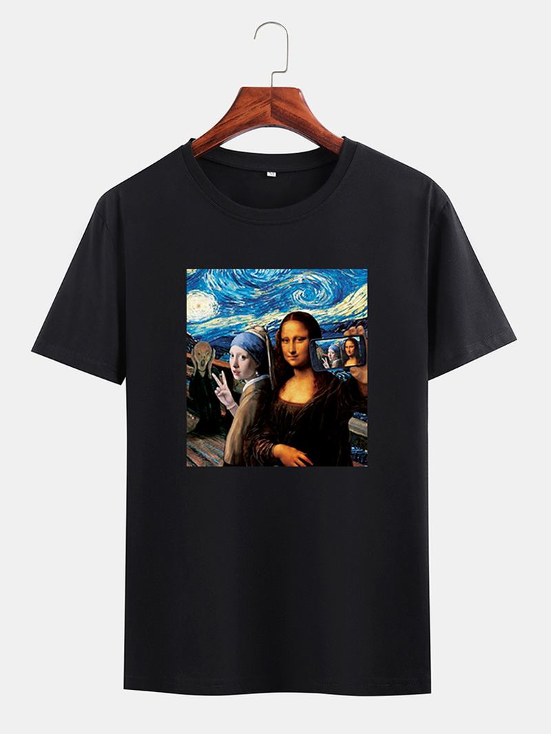 Roliga Kuso För Män Mona Lisa Och Van Gogh Oljetryckslicens Designer Kortärmade T-shirts