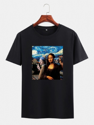 Roliga Kuso För Män Mona Lisa Och Van Gogh Oljetryckslicens Designer Kortärmade T-shirts