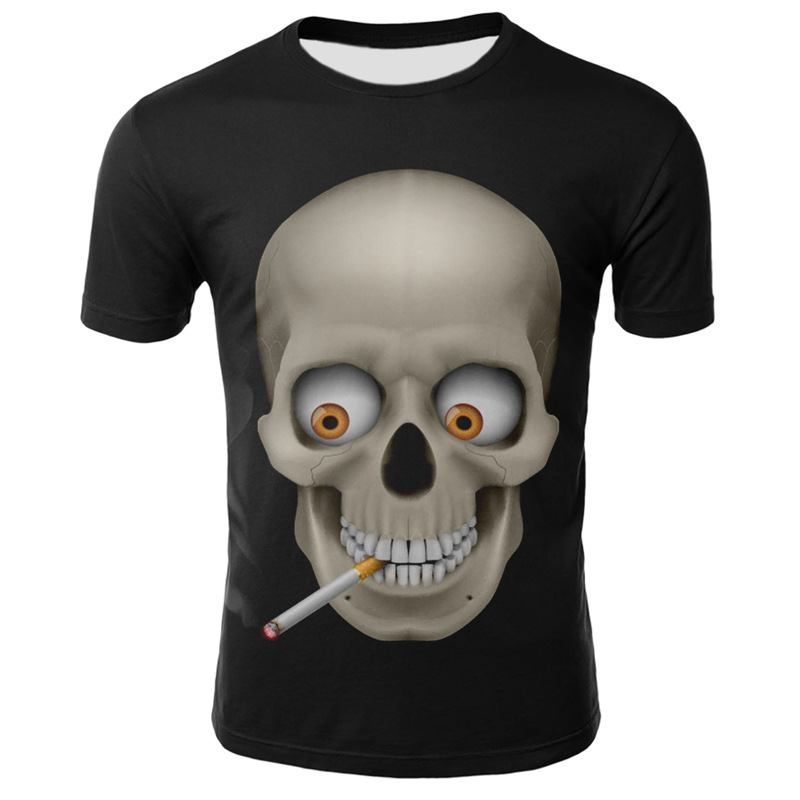 Smoking Skull 3d Digital Med Tryck T-shirt