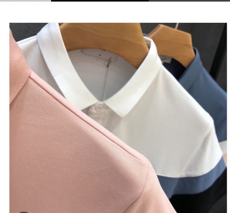 Sommar T-shirt Av Hög Kvalitet För Män I Slim Lapel Kontrastfärg