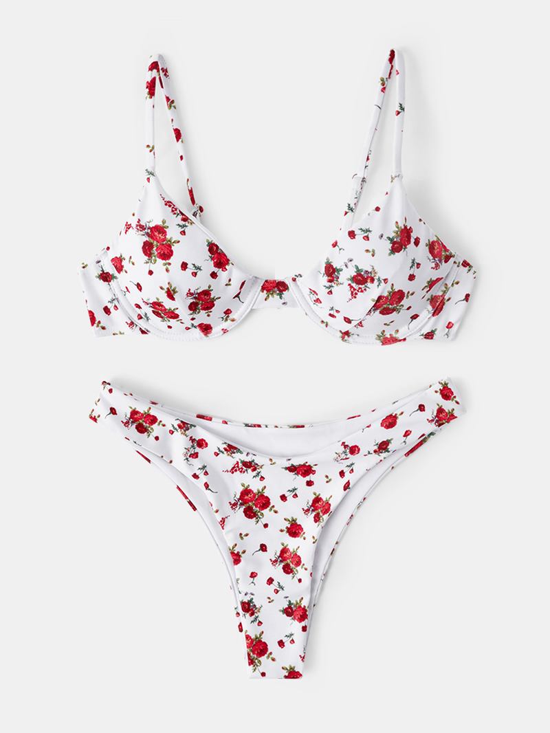 Blommönster Justerbara Remmar Summer Beach Bikini Set