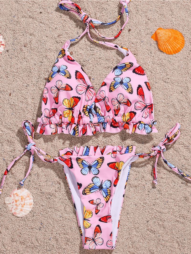 Butterfly Animal Med Tryck Grimma Tie Summer Beach Badkläder Dam Bikini