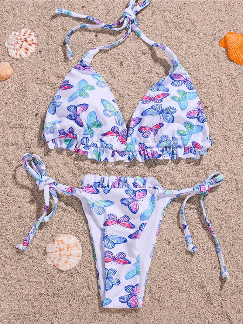 Butterfly Animal Med Tryck Grimma Tie Summer Beach Badkläder Dam Bikini