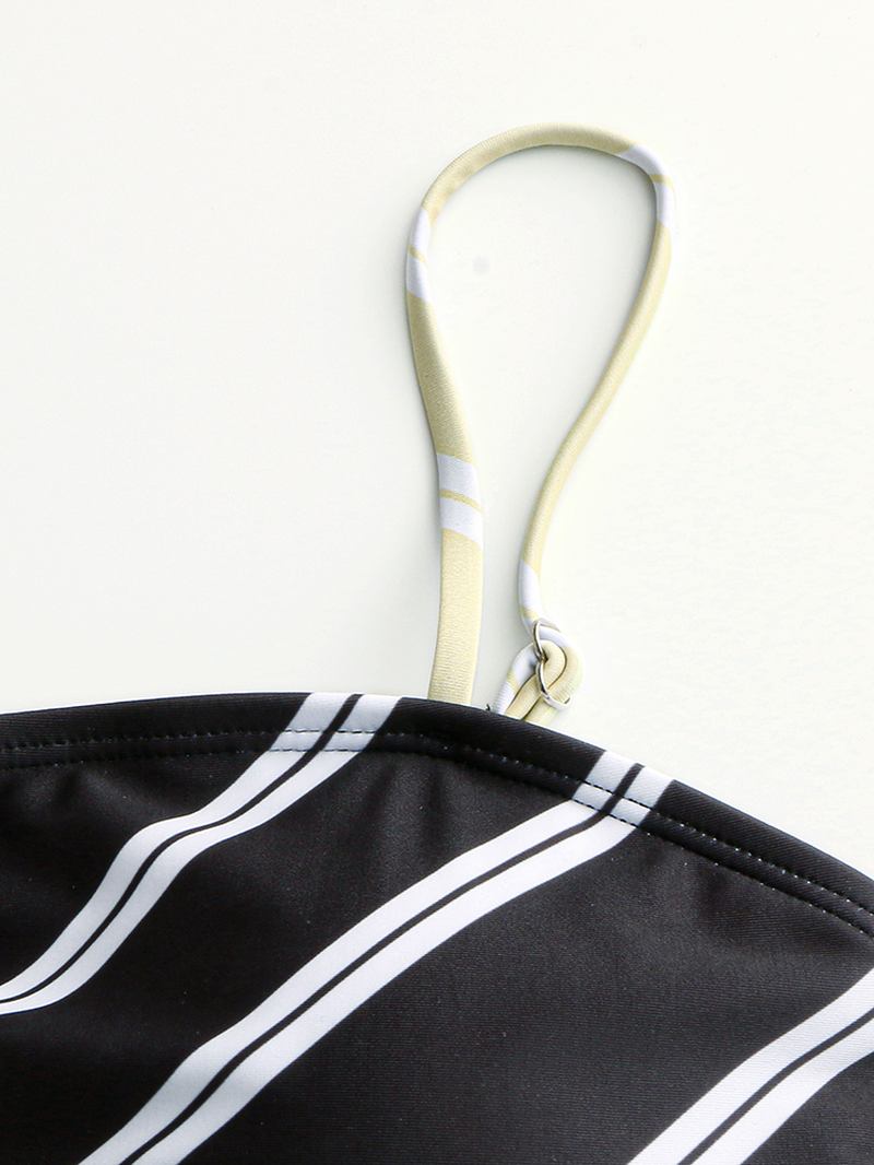 Dam Chevron Enfärgade Patchwork Bikini Beach Baddräkt Med Hög Midja