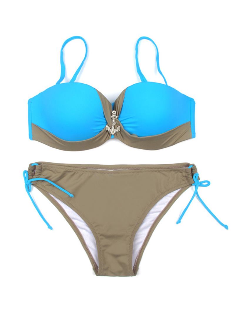 Dam Sexig Bygel Push Up Bikini Set Ruched Justerbar Beachwear