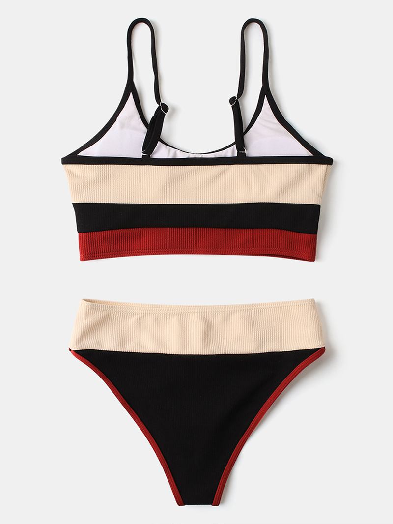 Dam Stripe Patchwork High Waist Bikini Backless Beachwear