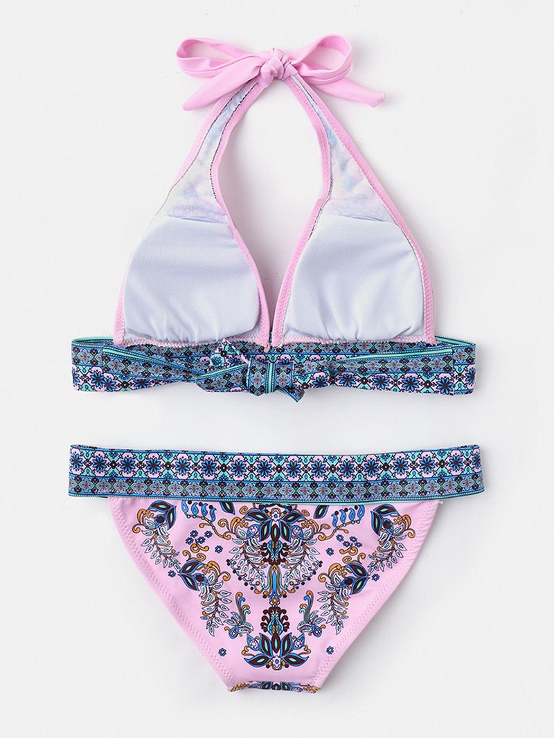 Etniska Blommönster Knutna Grimma Sträng Sommar Beach Bikini Set